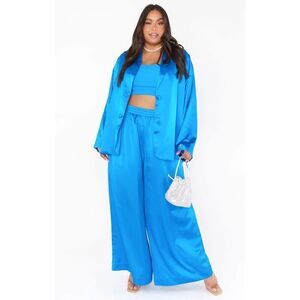 Show Me Your‎ Mumu Irwin Wide Leg Satin Pants Pull-On Comfort Pockets Blue 1X